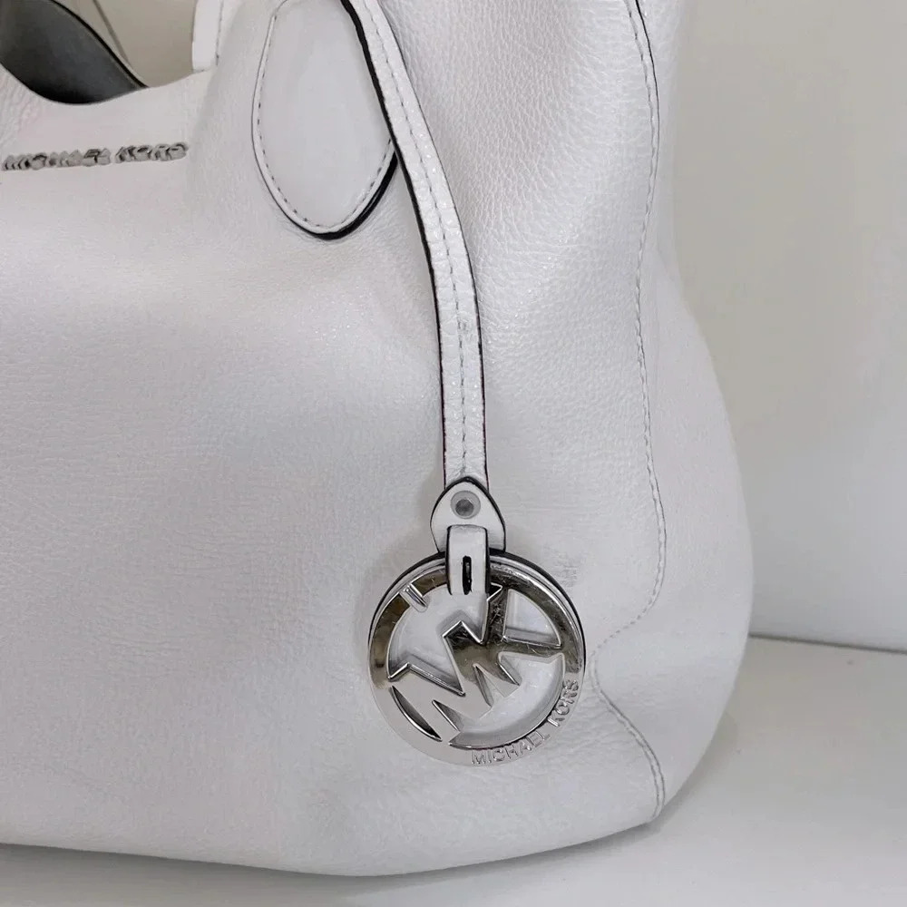 Michael Kors Tote White with Silver Metallic Reversible designer fashion chic - Picture 5 of 16